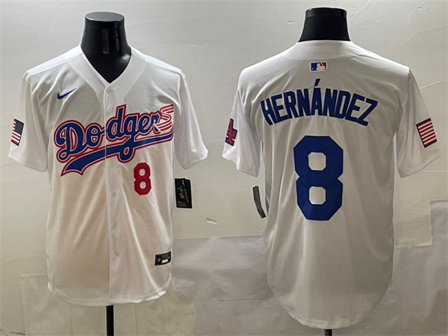 Men's White Los Angeles Dodgers #8 Enrique Hernández With American Flag Patch Limited Stitched Baseball Jersey